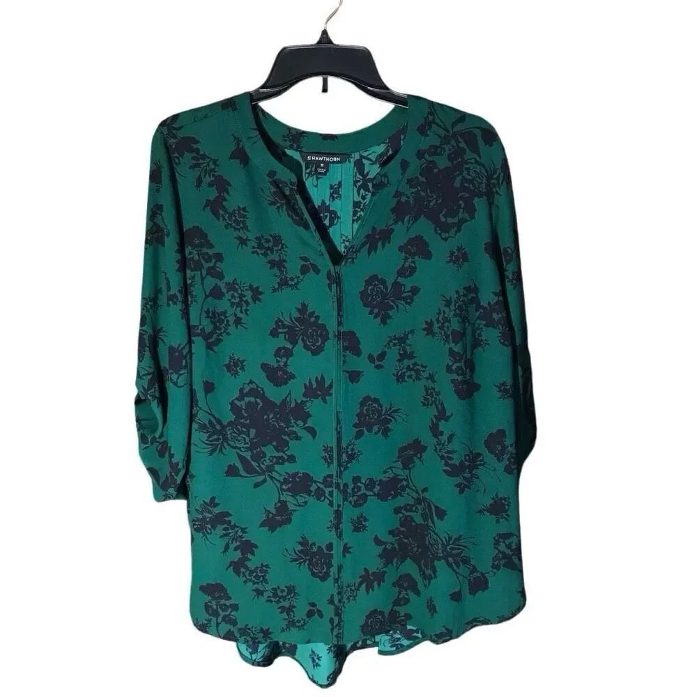 41 Hawthorn plus Size 2X green floral blouse top Stitch Fix 3/4 sleeve